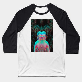 TRIPPY STATUE - Glitchy Abstract Neon Baseball T-Shirt